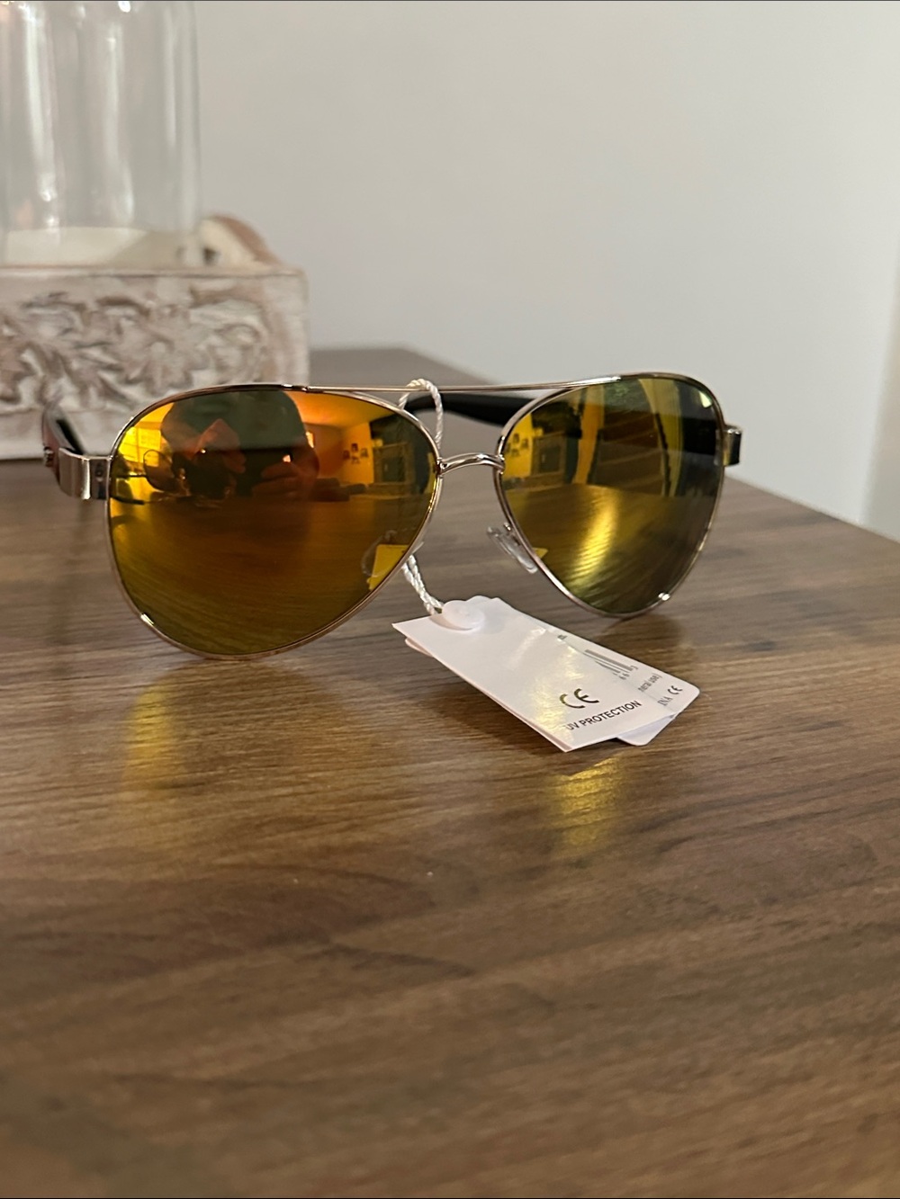 Unisex Aviator Sunglasses with Gold Mirror Lenses